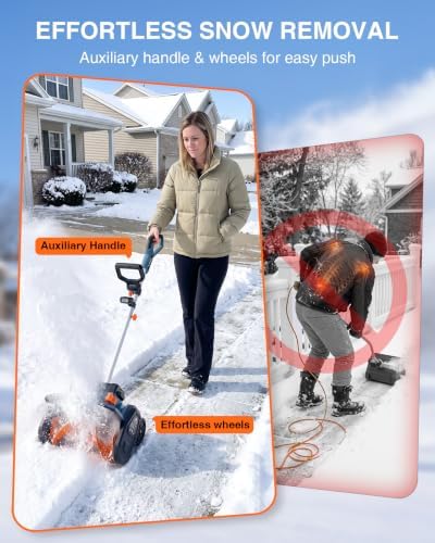 40V Electric Snow Shovel, 16 Inch Brushless Cordless Snow Blower with Wheel