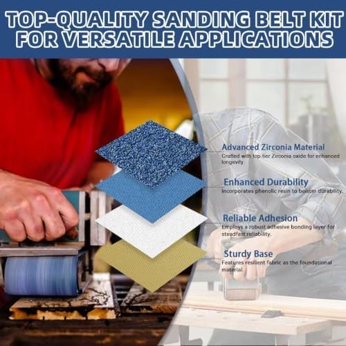 1/2x18 Inch Sanding Belts 42 Pcs 6 Grits Sizes (7 Each of 40/60/80/120/150/240 Grits) Heavy Duty Belt Sander Zirconia Belt Sander Paper for Wood, Metal, Stainless Steel, Cars, and Furniture