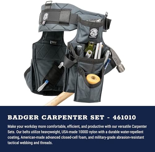 Occidental Leather Badger Carpenter Set - Large, Gunmetal Grey - 27 Pockets & Tool Holders - Made in USA