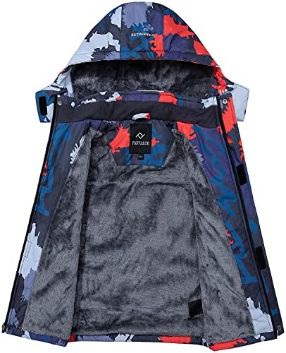 FARVALUE Boys Waterproof Ski Jacket Windproof Winter Coat Warm Snow Coat Outdoor Raincoats with Removable Hood