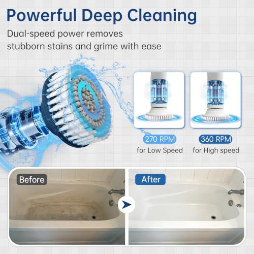 Electric Spin Scrubber with Soap Dispenser Stable Dual-Brush Cleaning