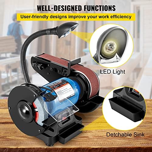 VEVOR 2IN1 2" Belt Grinder for Knife Making, 6" Belt Sander, 3450RPM Belt and Disc Bench Sander 90° Belt Holder with Sturdy Base and LED Working Lamp