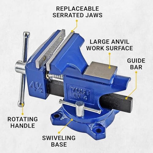 Yost Vises LV-4 Homeowner's Vise with UP-360 Soft Jaw Cover Kit | Heavy Duty Table Vise 4.5-Inch Jaw Width with a 3-Inch Jaw Opening Home Vise | Secure Grip with 240-Degree Locking Swivel Base