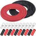 iGreely 4 Gauge Wire,4 AWG Flexible Pure Copper Welding Battery Cable for Automotive Solar Motor, 5pcs of 5/16""& 5pcs 3/8"" Copper Lug Terminal Connector+Heat Shrink Tubing 20 Ft Black + 20 Ft Red