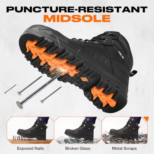 NINGO Steel Toe Work Boots for Men with TPU Protective Cap, 6 Inch