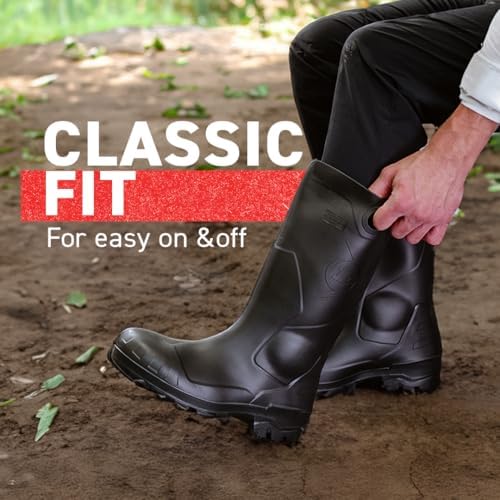 DUNLOP Chesapeake Rubber Boots for Men & Women – PVC - Waterproof Work boots - Lightweight Garden, Rain & Fishing Boots - Safety boots with Steel Toe and Wide Calf – Black – Size 3–15