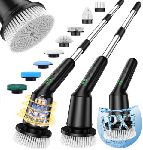 Electric Spin Scrubber for Bathroom, Shower Scrubber with Long Handle