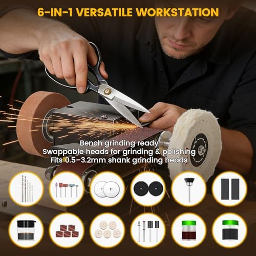 6-In-1 Mini Belt Sander Mini Belt Sander, Electric Small Sander Knife Sharpener Supplies, 7 Adjustable Speed, 795 Motor, Metal Wood DIY Handcraft, Tool & Knife Sharpening (Ultimate).