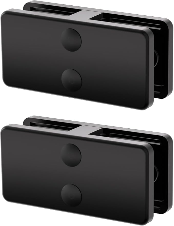 Railing Glass Clamp,2 Pack Black Powder Coated 304 Stainless Steel Adjustable Frameless Rail Clamp Hardware 180 Degree Corner Glass Clips Holder for Balcony and Staircase