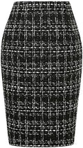 IDEALSANXUN Plaid Skirts for Women Fall Winter Knee Length Pencil Wool Skirt with Slit