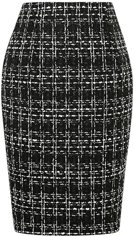 IDEALSANXUN Plaid Skirts for Women Fall Winter Knee Length Pencil Wool Skirt with Slit