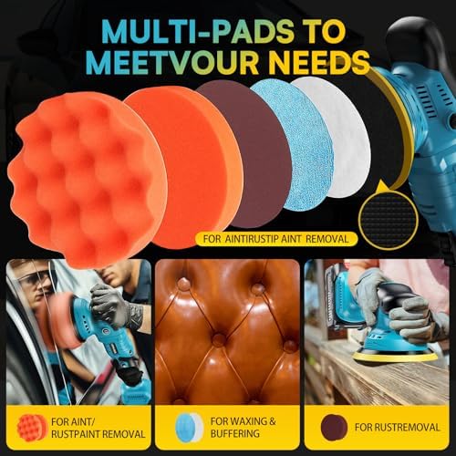 Upgrade Cordless Car Buffer Polisher with 21V 2×4000mAh Battery,6 In Brushless Buffer Polisher Kit, 600W Orbital Polisher with 6 Variable Speed for Car Detailing Waxing Scratch Removing