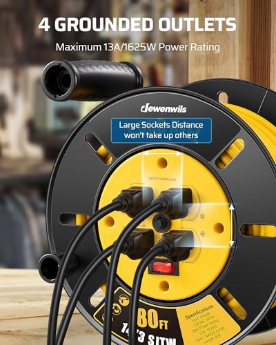 DEWENWILS Retractable Extension Cord Reel, Open Cord Reel with 80FT Cord