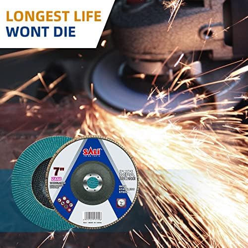 Sali 10 Pack Zirconia Flap Disc 60 Grit 7" x 7/8-Inch Sanding Disc Bevel Type #29 Premium and Industrial Grade Angle Grinder Grinding Wheel High Performance Edge Grinding