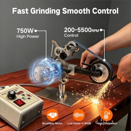 Belt Grinder Sander, 30 x 1-Inch Variable Speed Belt Polisher with VFD, 750W Electric Grinding Machine with 2 Grinding Moulds & 3 PCS Sanding Belts for Metalworking, Knife Making