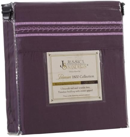 Jessica Sanders Premier 1800 Series 4pc Bed Sheet Set - King, Purple Eggplant, - Jessica Sanders Embroidery