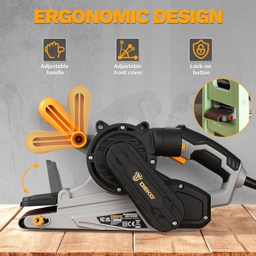 Belt Sander Corded: DEKOPRO 8.4A Belt Sander Handheld with Dust Bag & 2 Metal C Clamps, 1010W 3×21-Inch Power Belt Sanders with Variable-speed Control for Woodworking