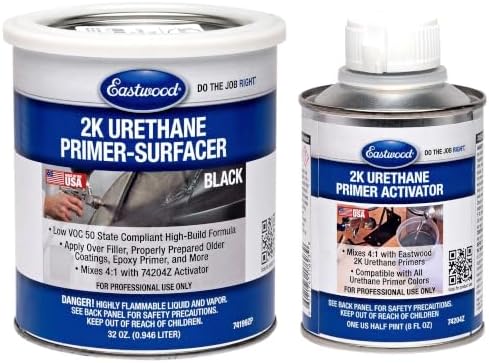 Eastwood 2K Urethane Primer Paint Surfacer Black Quart and Activator Kit