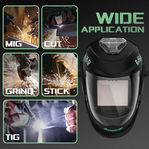 Panoramic Auto-Darkening Welding Helmet, LED Light, Shade 4/5-9/9-13