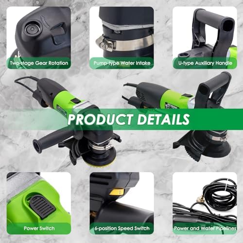 800W Electric Wet Stone Polisher 4'' Variable Speed Grinder Buffing Machine, Countertop Concrete Polisher with 7PCS Diamond Polishing Pads for Granite, Tile, Cement Floor