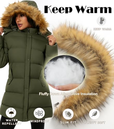 GGleaf Women's Winter Puffer Coat with Removable Fur Hood Warm Snow Jacket
