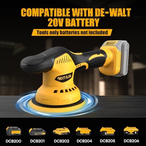 Cordless Car Buffer Polisher Kit Compatible with Dewalt 20V Battery(NO Battery),6" Brushless DA Random Polishing Machine, 8 Variable Speed 5500RPM for Car Detailing,14Pcs Accessories