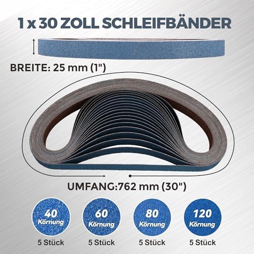 1 x 30 Inch Zirconia Sanding Belts, 20Pcs 5 Each of 40/60/80/120 Grits