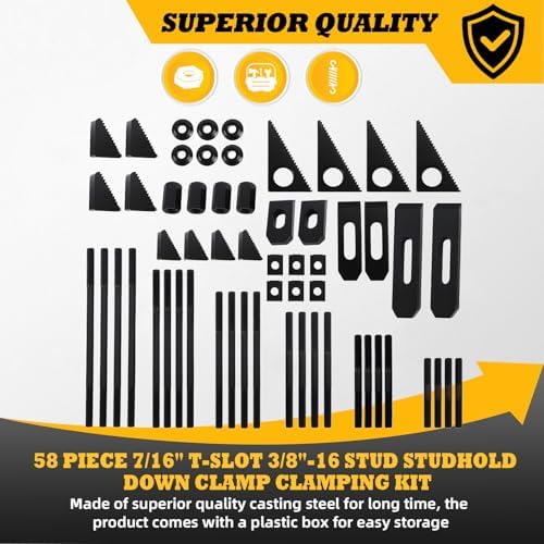 58 Pcs 7/16" T-Slot 3/8"-16 Stud Hold Down Clamp Clamping Kit