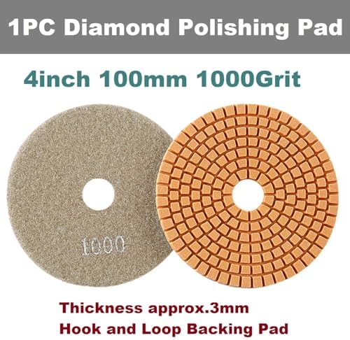 Diamond Polishing Pad, 4 inch 100 mm 1000 Grit Sanding Discs for Grinder & Polisher, Hook and Loop Backing Pad for Grinding Buffing Granite Marble Concrete Stone (1 Piece)
