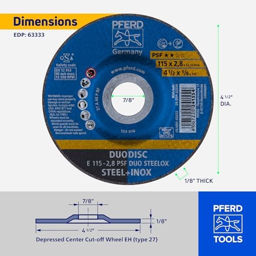 PFERD PSF DUODISC 4-1/2"x 1/8" x 7/8" STEELOX Wheel, Pack of 10