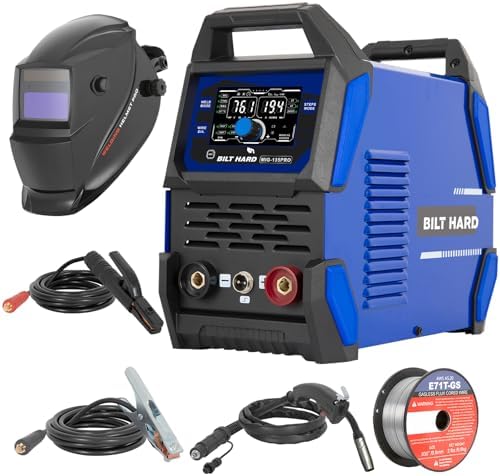 BILT HARD 135A IGBT Inverter Welder, 110V Flux Core MIG/Lift TIG/Stick 3-in-1 Welding Machine with LED Display & Synergic Control, 2T/4T/SPOT Modes & Solar Helmet