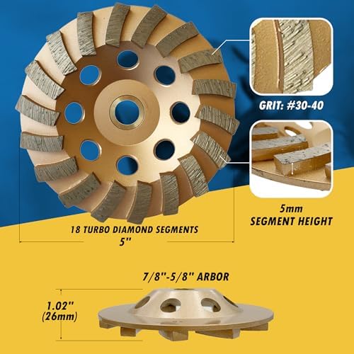 5" Diamond Grinding Wheel for Concrete Masonry 18 Segments 7/8"-5/8"