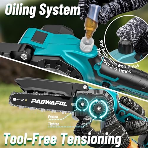 2-in-1 Pole Saws for Tree Trimming, Mini Chainsaw Cordless 6 Inch with 15 FT Max Reach, Electric Pole Saw with 2*21V Batterys, Auto-Oil Brushless Branch Cutter for Tree Trimmer Pole Saw Blue