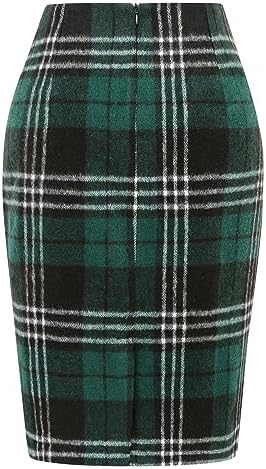 IDEALSANXUN Plaid Skirts for Women Fall Winter Knee Length Pencil Wool Skirt with Slit