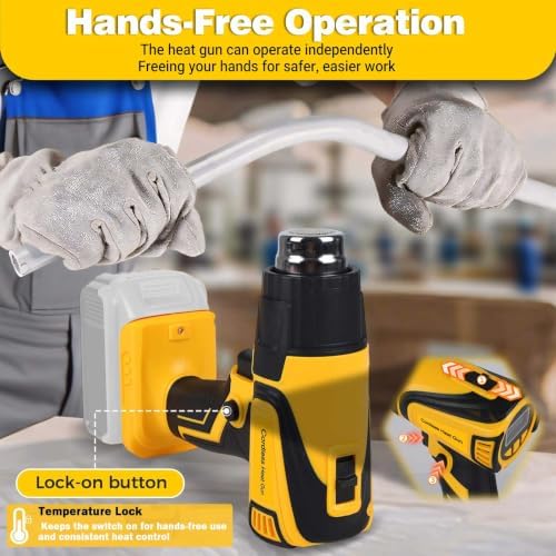 Cordless Heat Gun Compatible with Dewalt 20V Battery 350W Fast Heating 2-Temp Setting120℉-1110℉ Portable Hot Air Gun with LCD Display 4Nozzle for DIY shrink wrapping (Tool Only, Not Made by Dewalt)