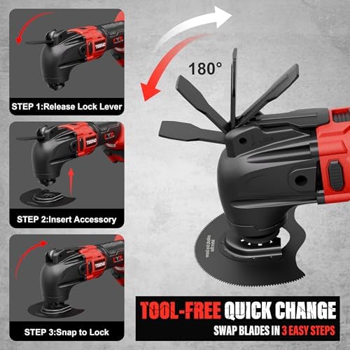TEENO 20V Cordless Oscillating Tool with 2 Batteries, 4° Oscillation Angle Oscillating Saw, 6 Variable Speeds with Quick-Lock Change System, 26PCS Multitool Blades & Carrying Bag for DIY Projects
