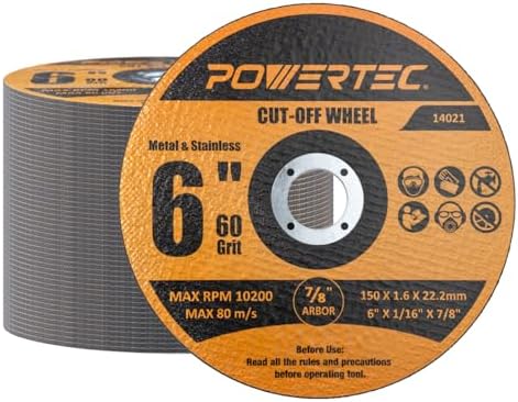 POWERTEC Cut Off Wheels 50 Pack, 6" Aluminum Oxide 60 Grit (14021-P2)