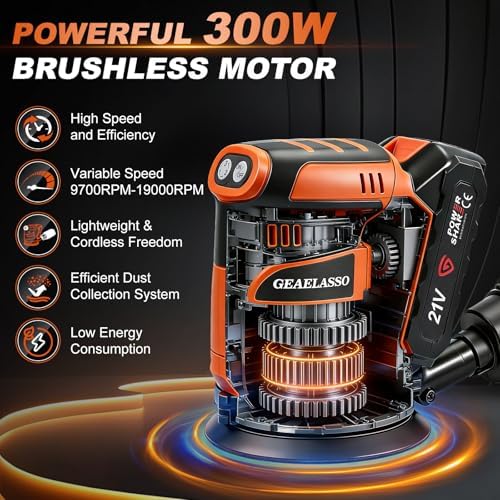 5-Inch Cordless Random Orbital Sander, Battery-Powered Palm Sander with 3 Variable Speeds, 8000–13000 RPM, Battery, 10 Sanding Discs and Dust Collection Box for Woodworking and Furniture