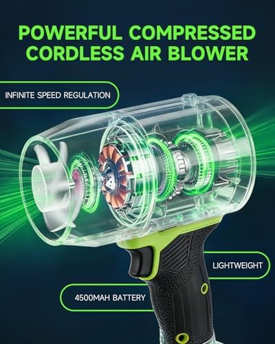 Faststar 21V 6.0Ah Cordless Leaf Blower, Brushless Handheld Jet Blower, 2000 MPH 800 CFM 1200G Thrust Powerful Electric Air Blower for Car Drying & Yard Cleanup (4500mAh)