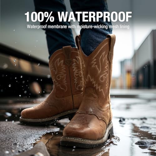 HISEA NINGO Steel Toe Work Boots for Men Square Toe Cowboy Boots Soft Toe
