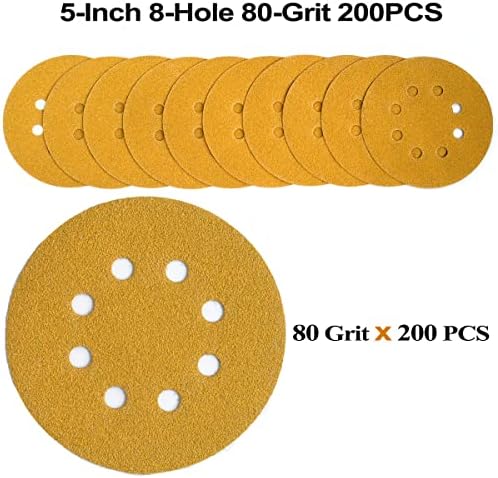 5-Inch 8-Hole Hook and Loop Sanding Discs 80 Grit, 200-Pack
