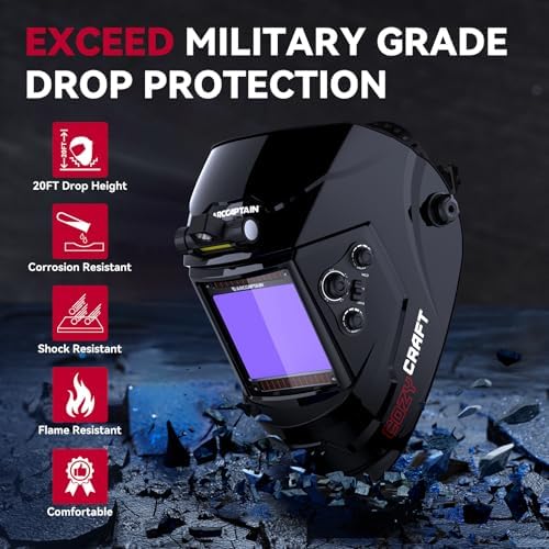 ARCCAPTAIN Auto Darkening Welding Helmet with Light, 3.94"X3.66" Large View