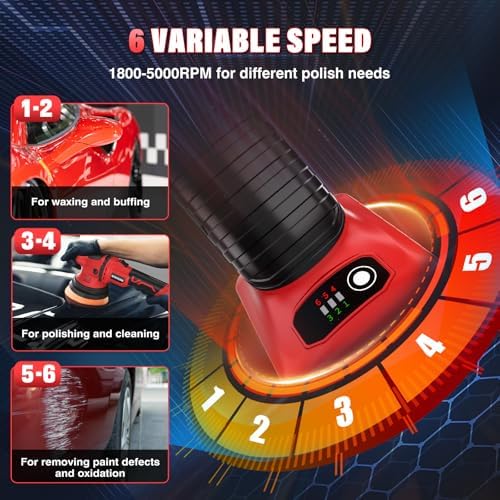 VERVEWAVE Cordless Buffer Polisher Kit for Milwaukee 18V/M18 Battery (No Battery), 6-Inch Orbital Car Polisher 6 Speed 1800—5500 RPM, 17PCS Polishing Accessories, for Car Polishing/Waxing (Tool Only)