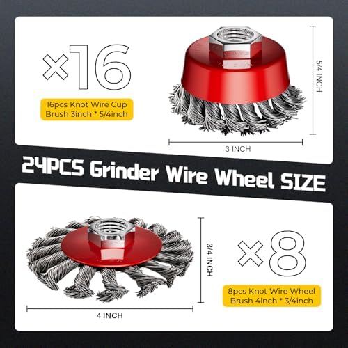 Wire Wheel for Angle Grinder Carbon Steel Knotted Cup Brush 24Pcs