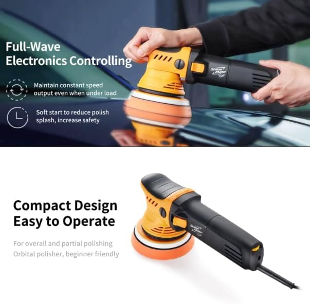 ShineMate ERO600 G2 Corded Dual Action Polisher | Controlled Correction on Clear Coat | 5 Inch Backing Plate | Rated 600 Watt Power | Variable Speed 2500 to 6500 per Minute | 9 Millimeter Orbit