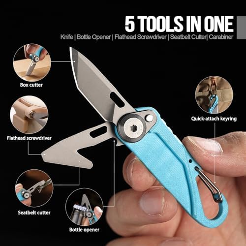TACRAY Vinto 5-in-1 Keychain Multitool Mini Pocket Knife, 1.5" Blade, Blue