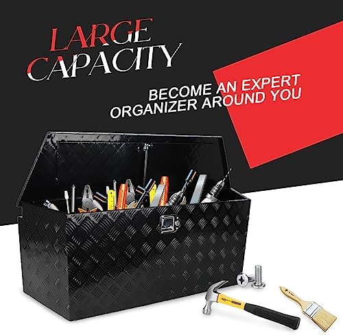 BLACKHORSE-RACING 48.8 Inch Aluminum Trailer Tongue Box Truck Tool Box with Lock & Keys Black - Secure Storage Solution for Your Vehicle
