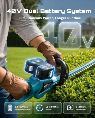 SEESII 24" Hedge Trimmer Cordless, 40V Electric Bush Trimmer, 2 Batteries