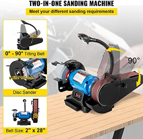 VEVOR 2IN1 2" Belt Grinder for Knife Making, 6" Belt Sander, 3450RPM Belt and Disc Bench Sander 90° Belt Holder with Sturdy Base and LED Working Lamp