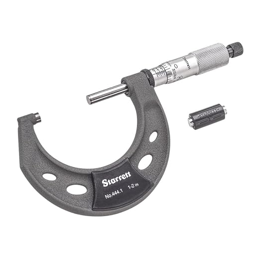 Starrett Outside Micrometer with Balanced Frame and Thimble, Satin Chrome Finish and Advanced Sleeve Design - Quick and Easy Adjustment, 1-2" Range, .0001" Graduations - T444.1XRL-2